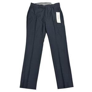 Calvin Klein Mens X Jace Slim Fit Stretch Plaid Suit Pants Navy Blue 33x32